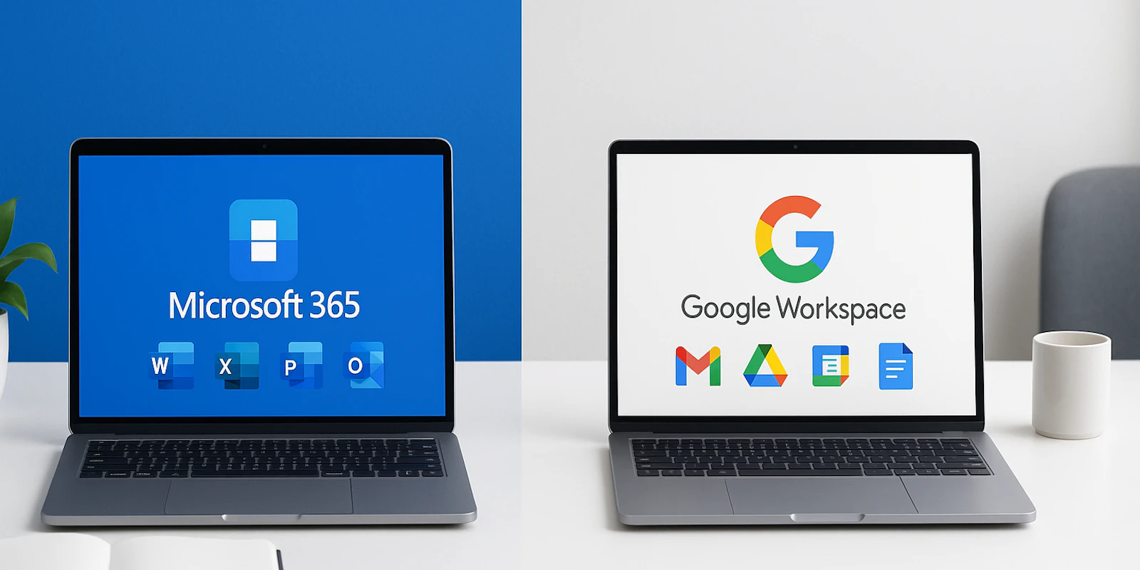 Comparaison visuelle Microsoft 365 vs Google Workspace pour entreprises